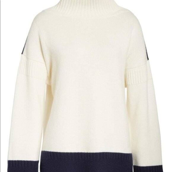 Rag & Bone Aubree Ivory / Navy Colorblock Cashmere Funnel Neck Sweater size XXS - Picture 16 of 16